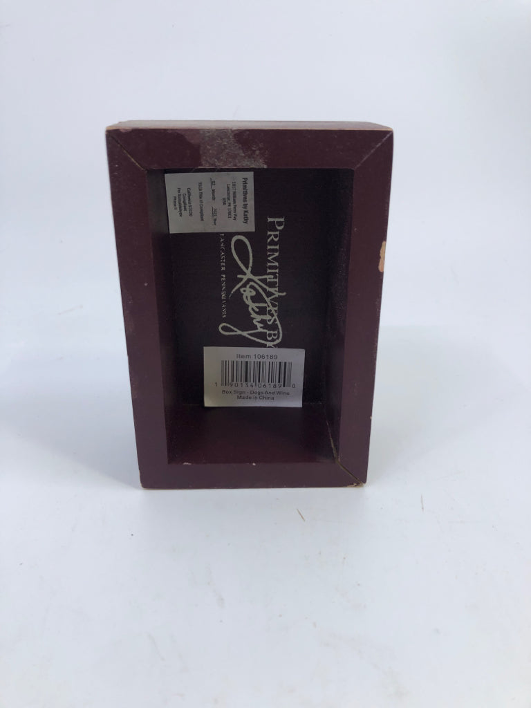 DOGS AND WINE RED WOOD BLOCK DECOR.