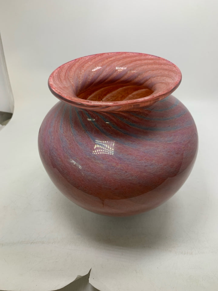 HEAVY PINK/BLUE SWIRL LARGE VASE.