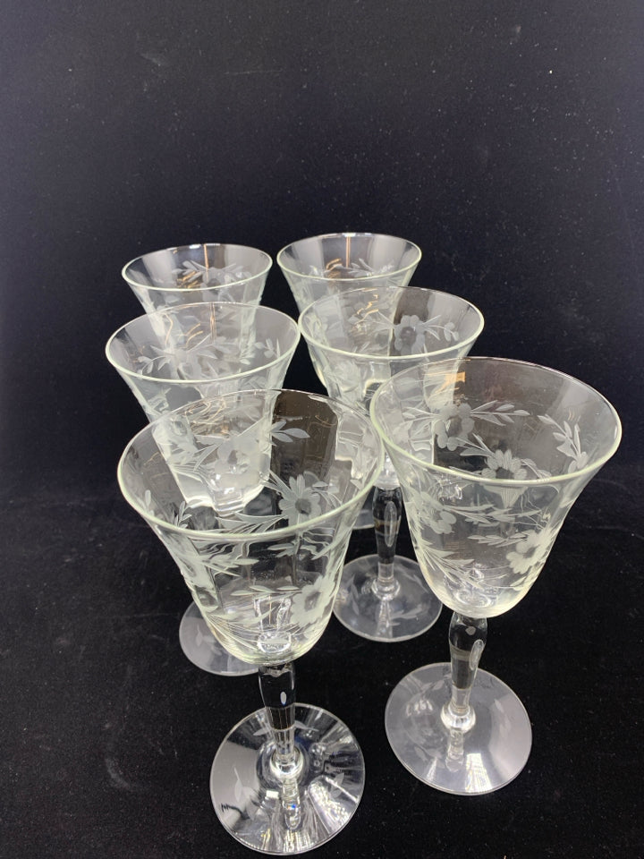 6 PRINCESS HOUSE ETCHED WINE GOBLETS.