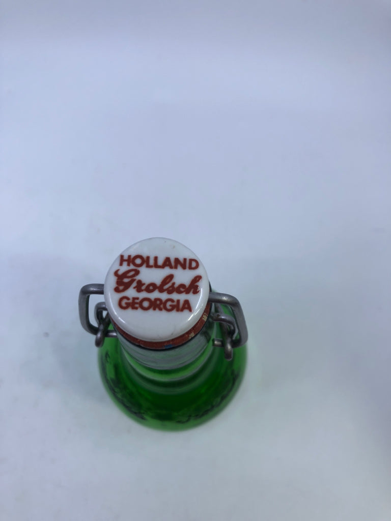 GREEN GLASS GROLSCH BOTTLE W LOCKING LID.