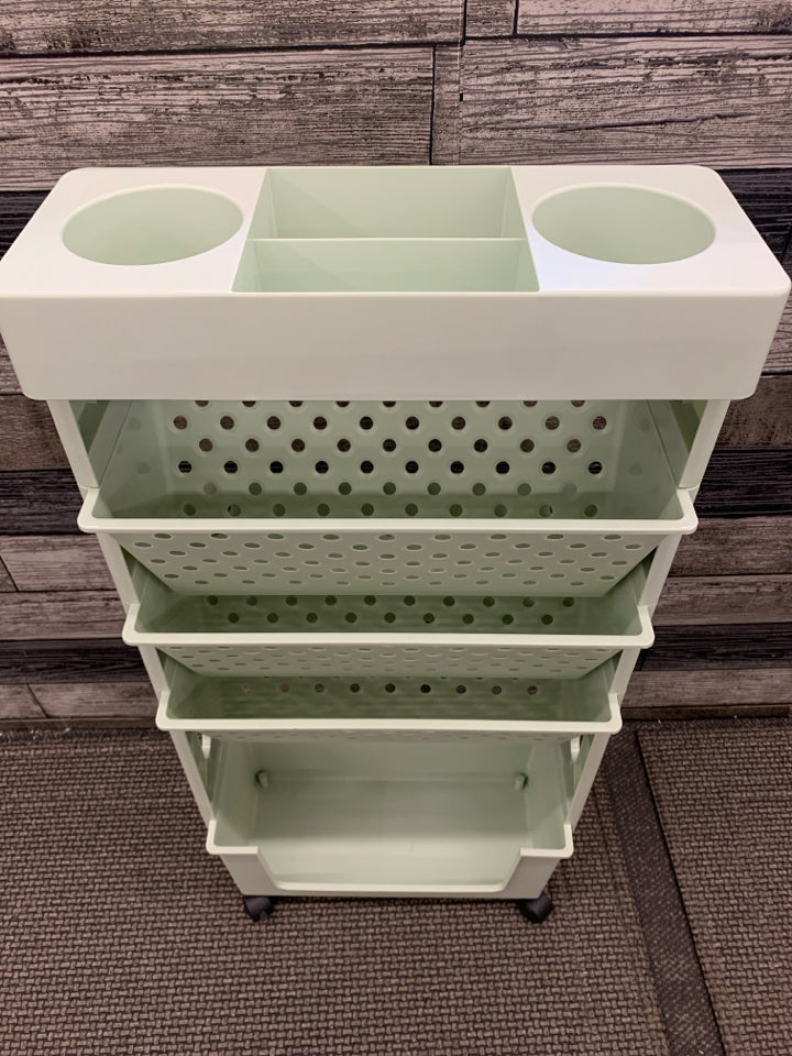MINT GREEN DIVIDED SECTION ROLLING CART.