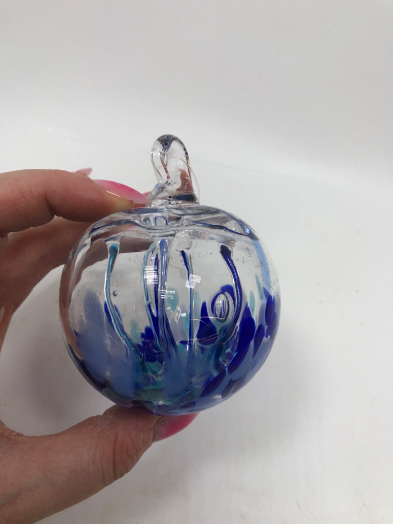 CLEAR GLASS & BLUE SPHERE.