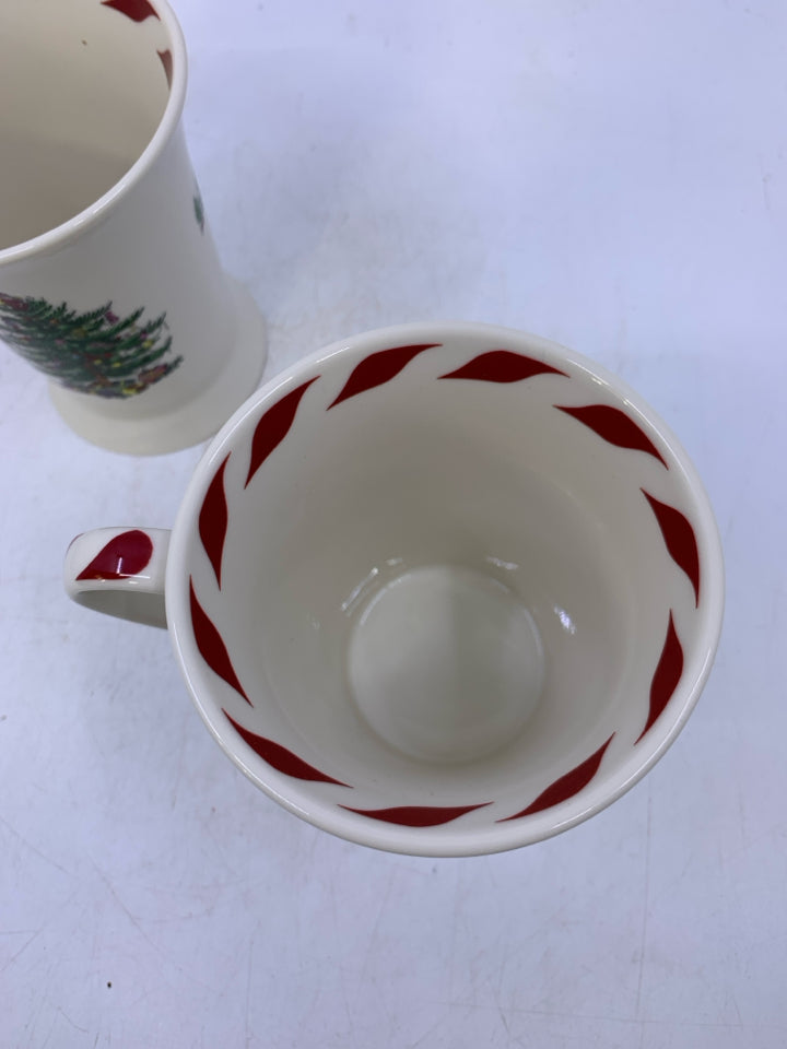 2 SPODE CHRISTMAS TREE FOOTED MUGS.
