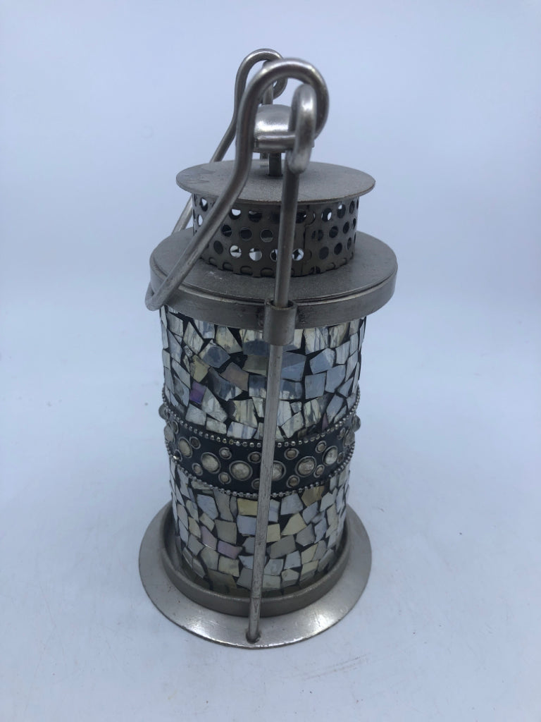SILVER MOSAIC CANDLE LANTERN.