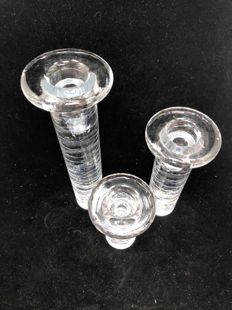 3 HEAVY ART GLASS BUBBLES CANDLE HOLDERS- KOSTA BODA KJELL ENGMAN.