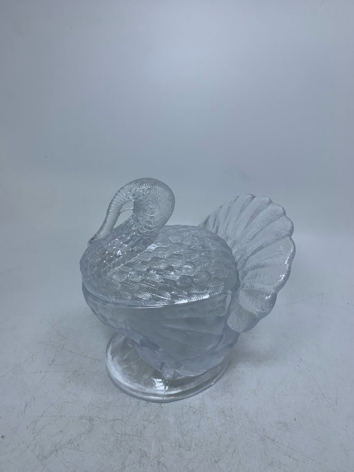 VTG L E SMITH GLASS COVERED TURKEY CANDY DISH.