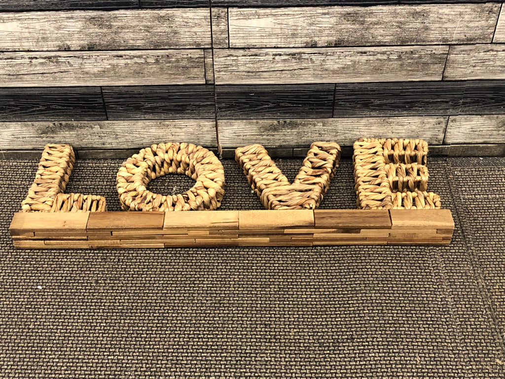 WOVEN LOVE ON WOOD BLOCK SHELF DECOR.