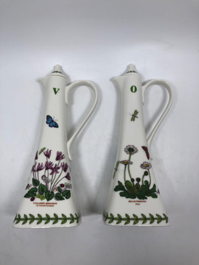 2 FLORAL OIL AND VINEGAR CRUET SET DISPENSERS.