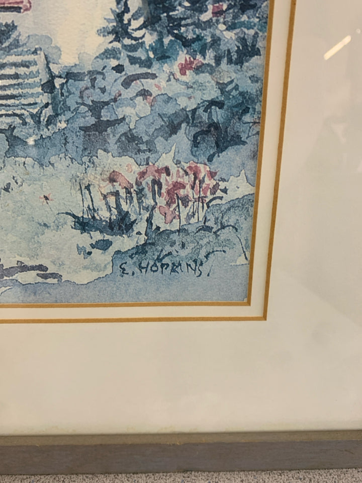 LIGHTHOUSE WATERCOLOR IN GREY FRAME.