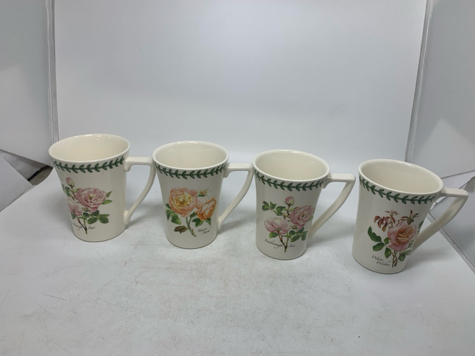 4 ASSORTED ROSES MUGS.