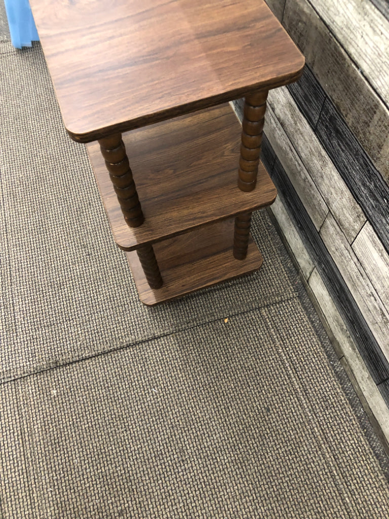 3 TIER DARK WOOD RECTANGLE SIDE TABLE.
