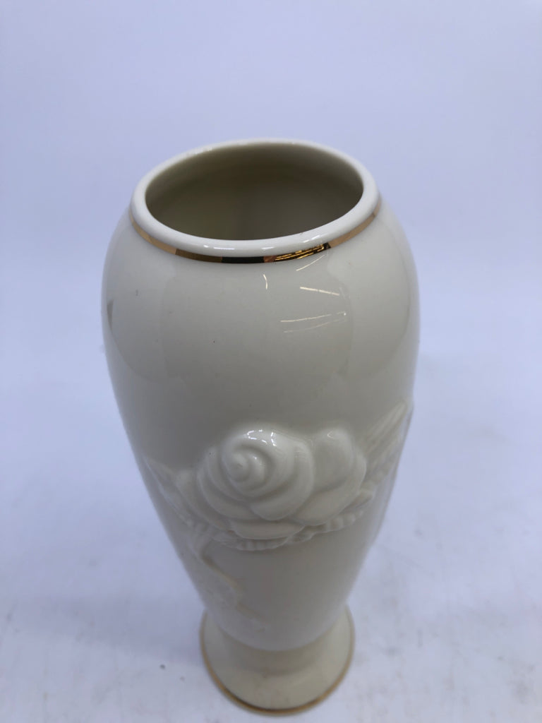 FOOTED VASE W/ EMBOSSED ROSE.