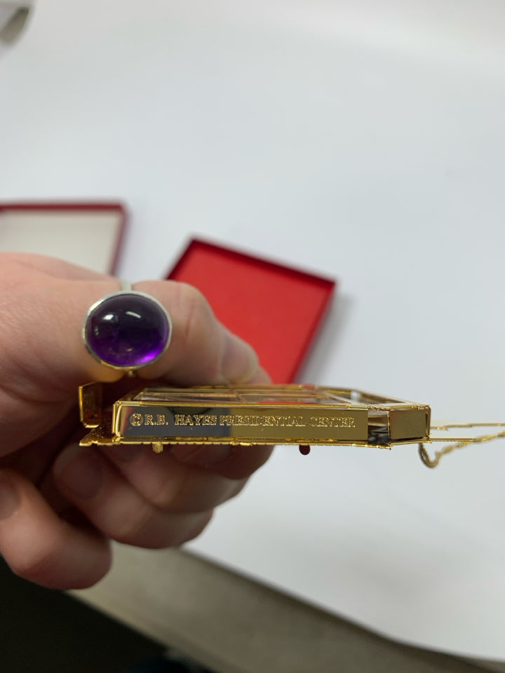 IN BOX METAL HAYES PRESIDENTIAL CENTER BRASS HOUSE ORNAMENT BING & GRONDAHL.