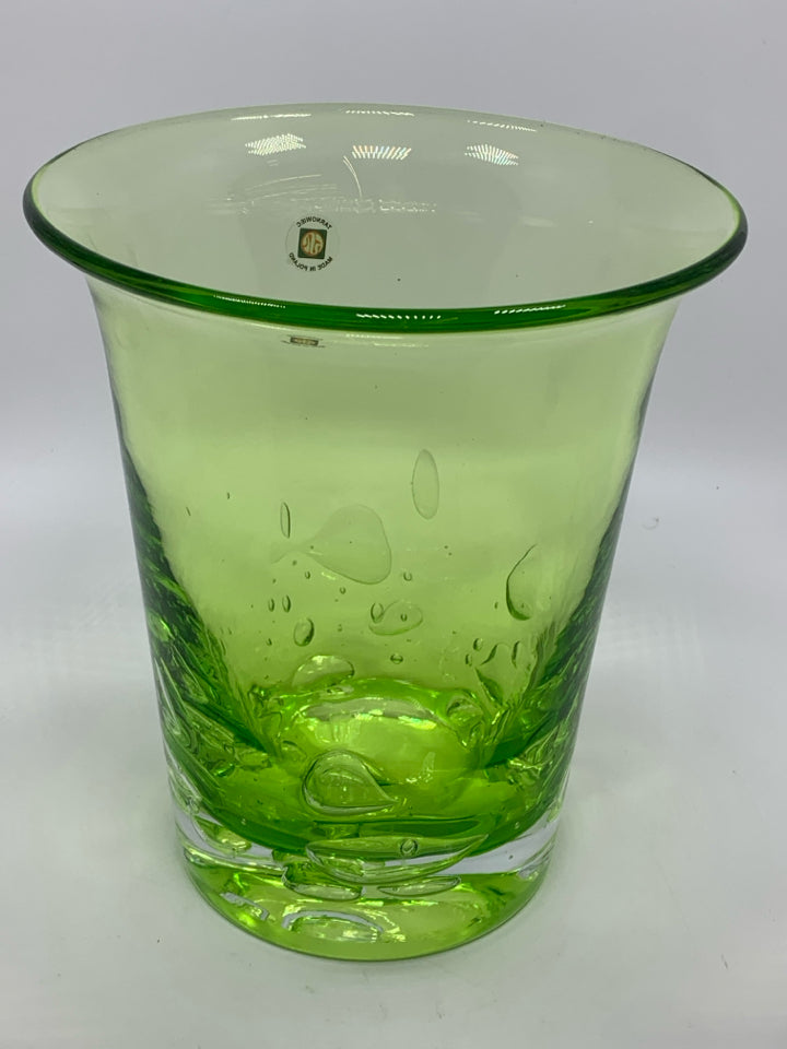 BRIGHT GREEN BUBBLE VASE MADE IN POLAND.