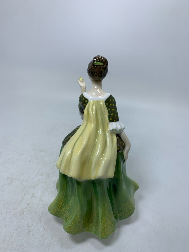 VTG LADY W/ ROSE GREEN DRESS "FLEUR" FIGURINE.