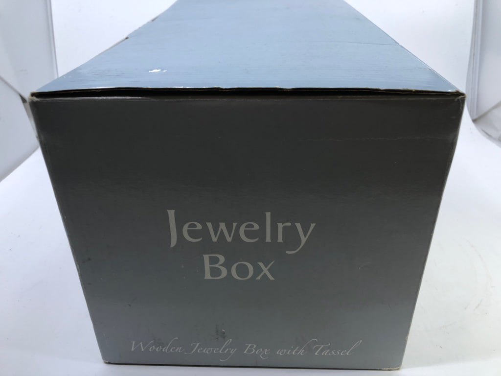 NIB DARK WOOD JEWELRY BOX W/TASSEL.