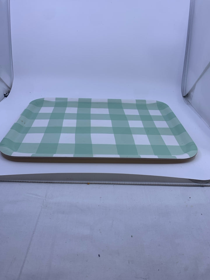 MINT GREEN MELAMINE CHECKERED TRAY.