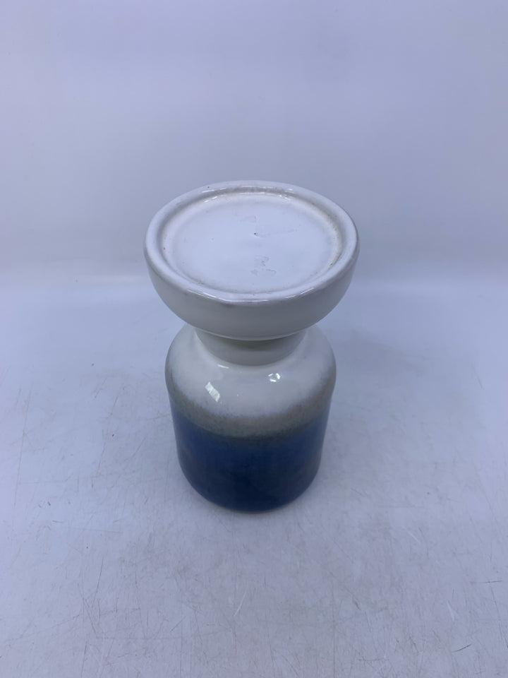 OMBRE CERAMIC PILLAR CANDLE HOLDER WHITE/BLUE.