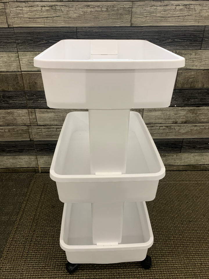 3 TIER WHITE PLASTIC ROLLING CRAFT CART.