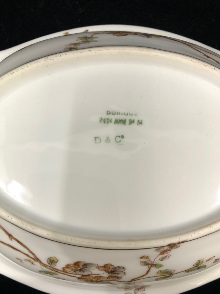 VTG LIMOGES OVAL SERVING BOWL T&V MARGUERITE BROWN BLOSSOM.