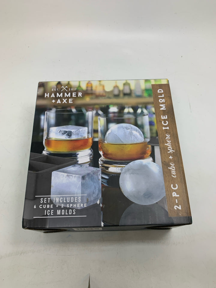 NIB HAMMER + AXE 2PC CUBE/SPHERE ICE MOLDS.