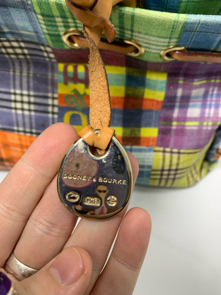 Vtg Dooney & Bourke Madras Plaid Patchwork 'Picnic' Purse *No Long Strap/Signs O