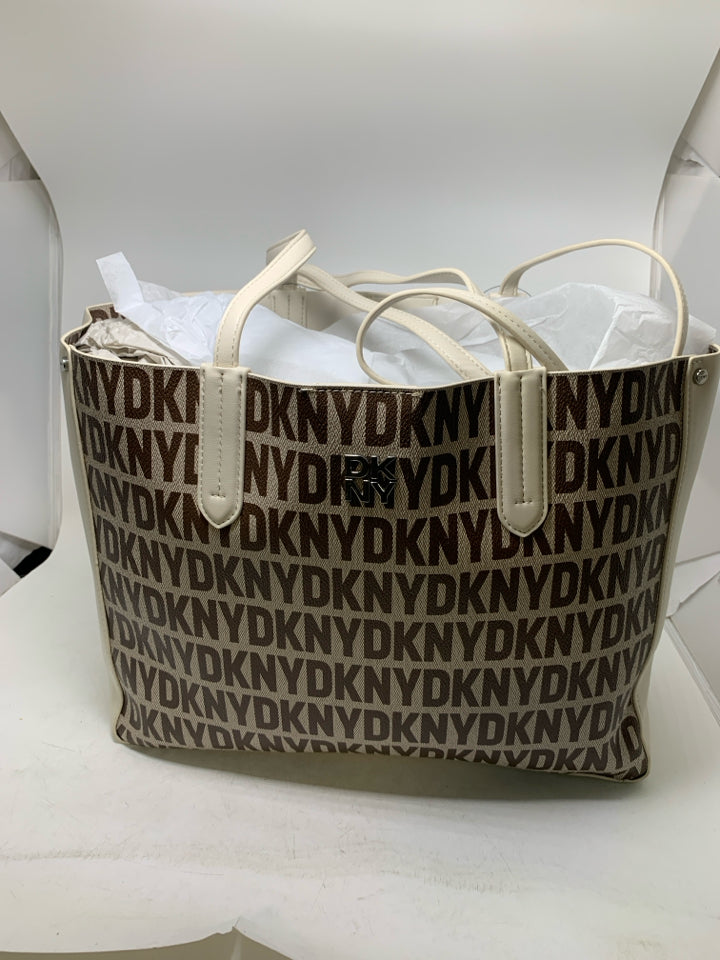 DKNY Ida Brown Monogram Tote Bag W/ Wristlet-New With Tags