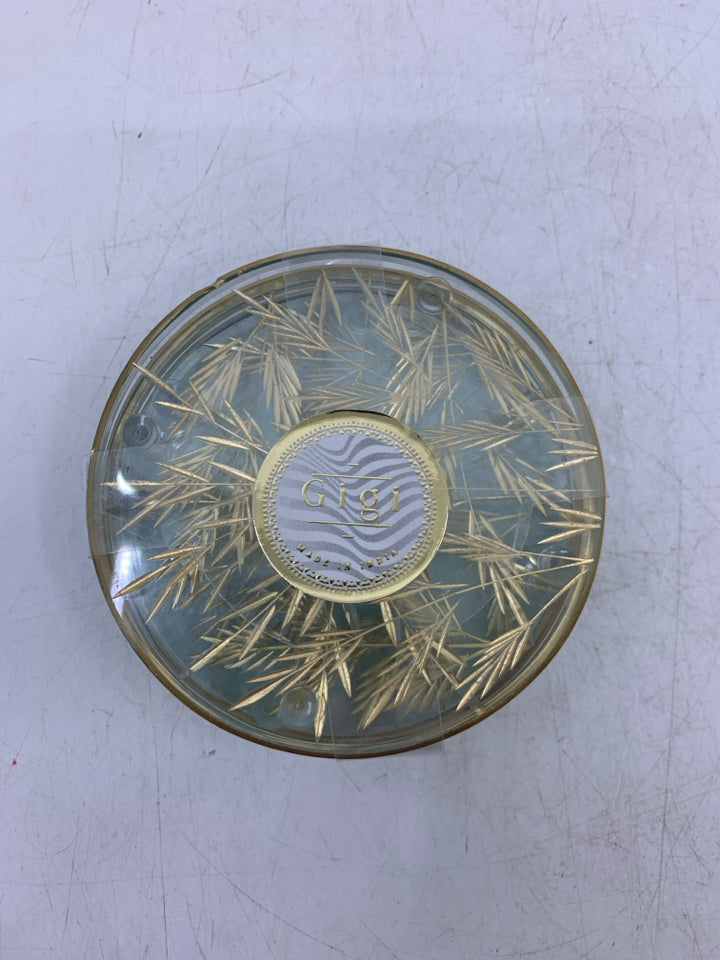 NIP 4 GLASS W/ GOLD ETCHED LEAVES.