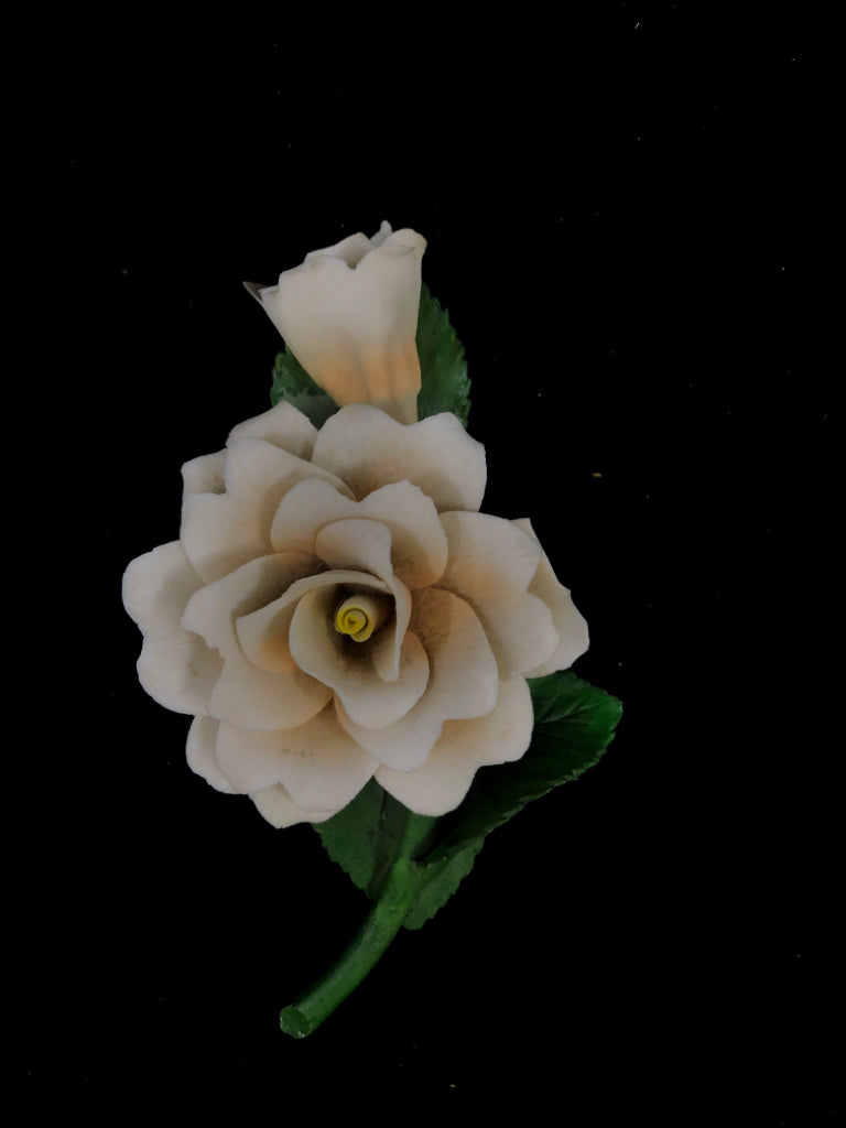 CAPODIMONTE WHITE ROSE PORCELAIN FIGURINE.