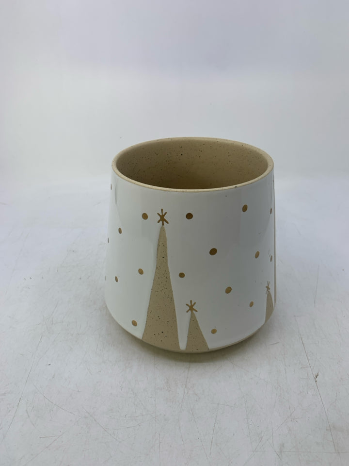 WHITE PLANTER W/ TAN SPECKLES CHRISTMAS TREE "HOPE".