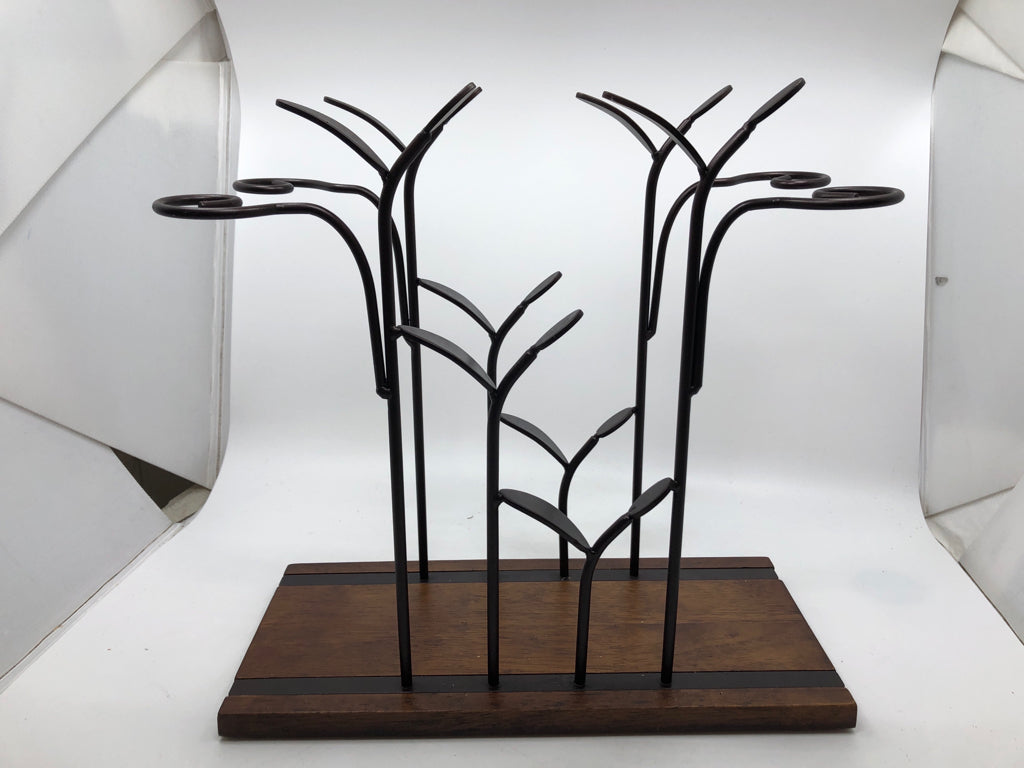 WOOD AND METAL BRANCH WINE RACK.