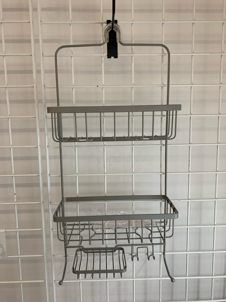SILVER METAL SHOWER CADDY.
