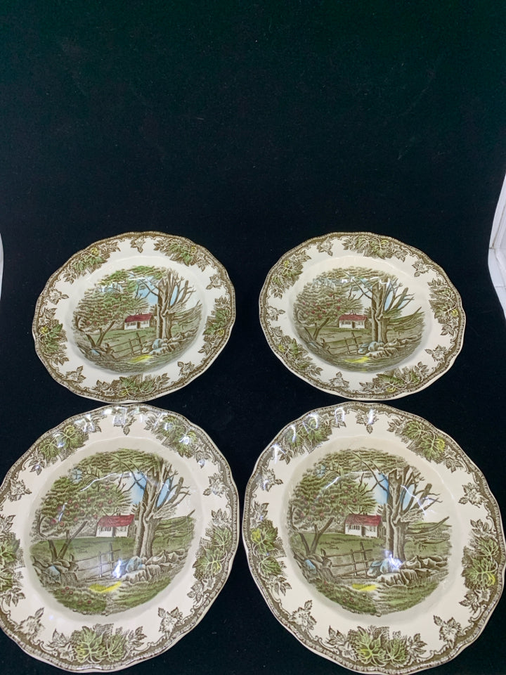 4 SALAD BOWLS RED BARN SCENE JOHNSON BROS.