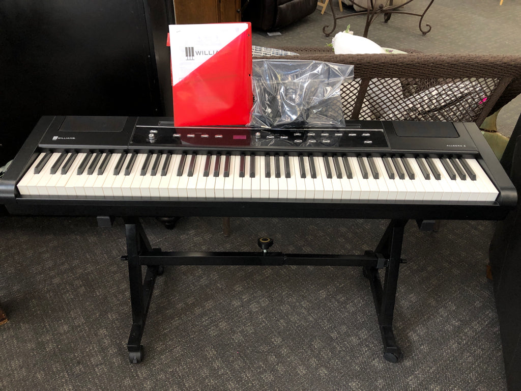 WILLIAMS ALLEGRO2 PLUS DIGITAL PIANO W/OWNERS MANUAL, SUSTAIN PEDAL, PLUG & ROLL