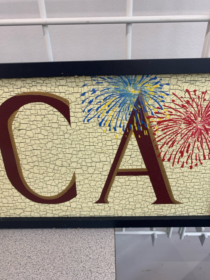 AMERICA FIREWORK CRACKLE DESIGN FRAMED WALL-ART.