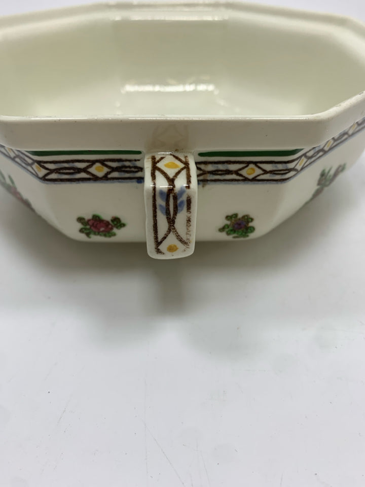 VTG FLORAL SERVING DISH- DOUBLE HANDLES.