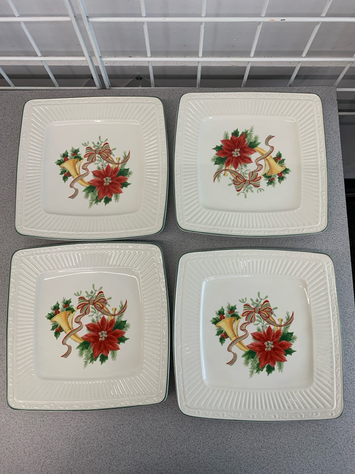 4 ITALIAN HOLIDAY SQUARE BRUNCH PLATES - MIKASA - IN BOX.