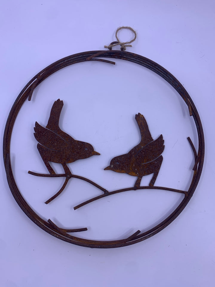 RUSTY BIRDS ON BRANCH CIRCLE WALL ART.