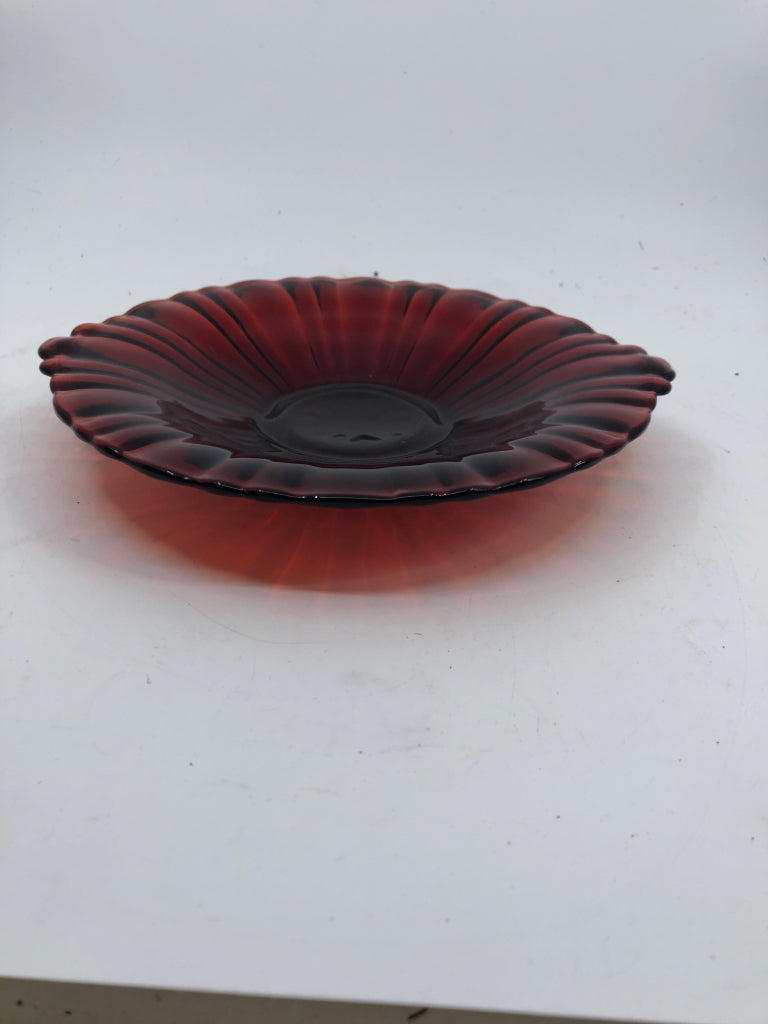 CRANBERRY GLASS SERVER W SMALL HANDLES.