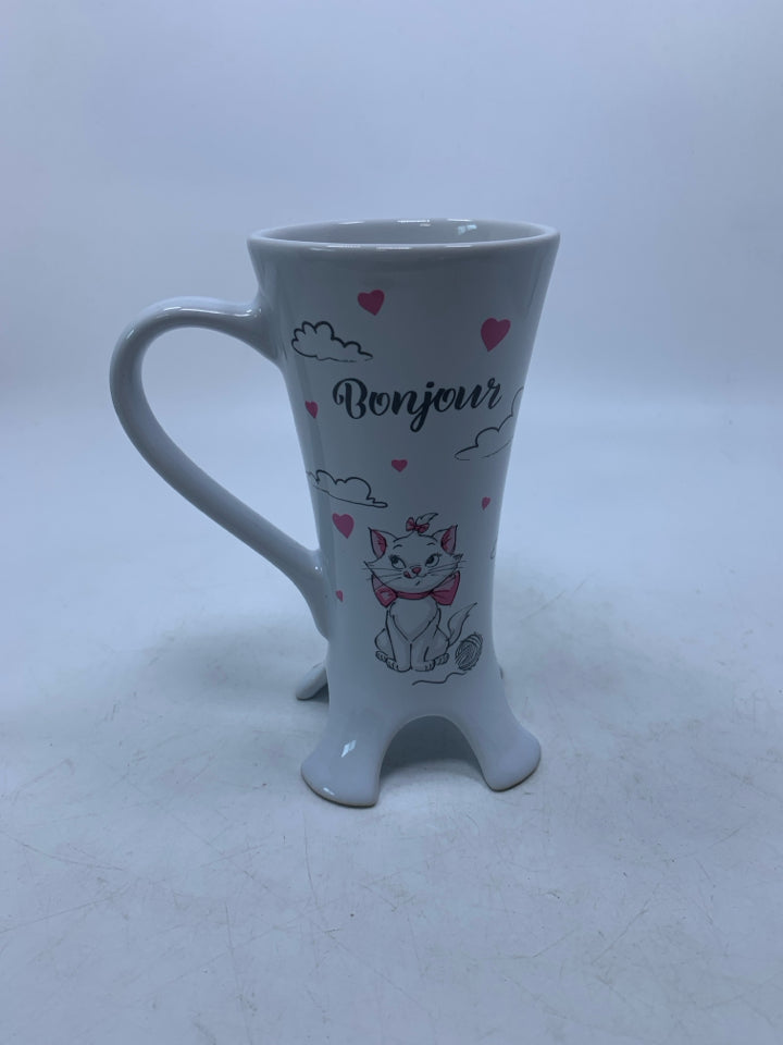 ARISTOCATS MARIE BONJOUR EIFFEL TOWER FOOTED MUG W/ PINK HEARTS.