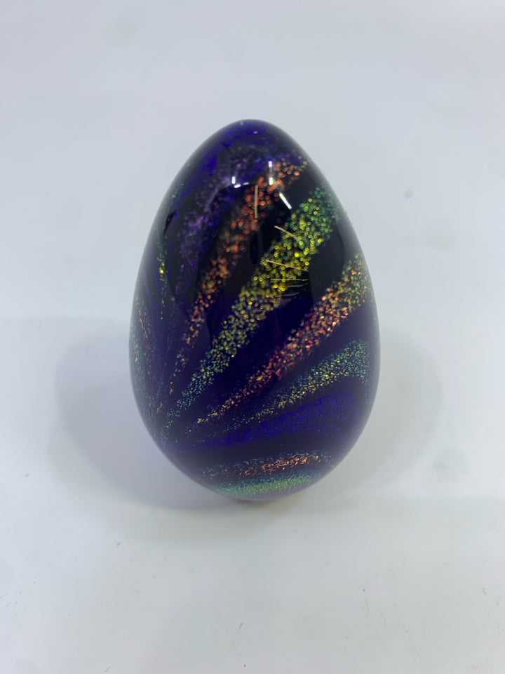 COBALT BLUE DICHROIC SWIRL GLASS EGG.