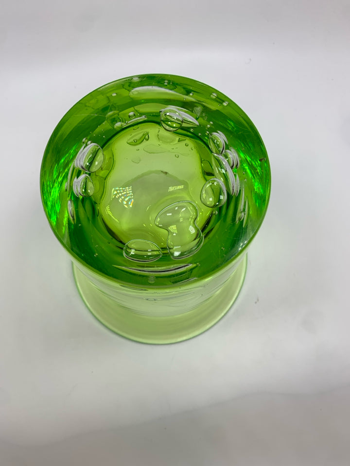 BRIGHT GREEN BUBBLE VASE MADE IN POLAND.