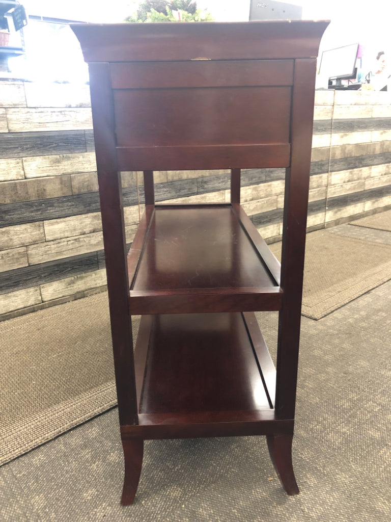 DK WOOD BUFFET TABLE, 2 DRAWERS SHELVES, REMOVABLE TOP.