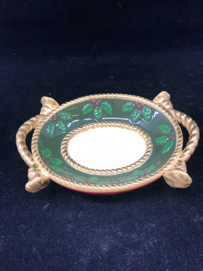HOLLY + GOLD HOLIDAY SOAP/ CANDY HOLDER.