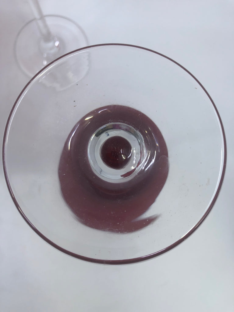 4 BRIGHT RED MARTINI GLASSES.
