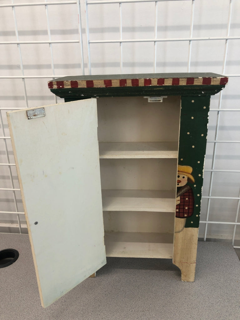 SNOWMAN PAINTED SMALL WOOD CABINET.