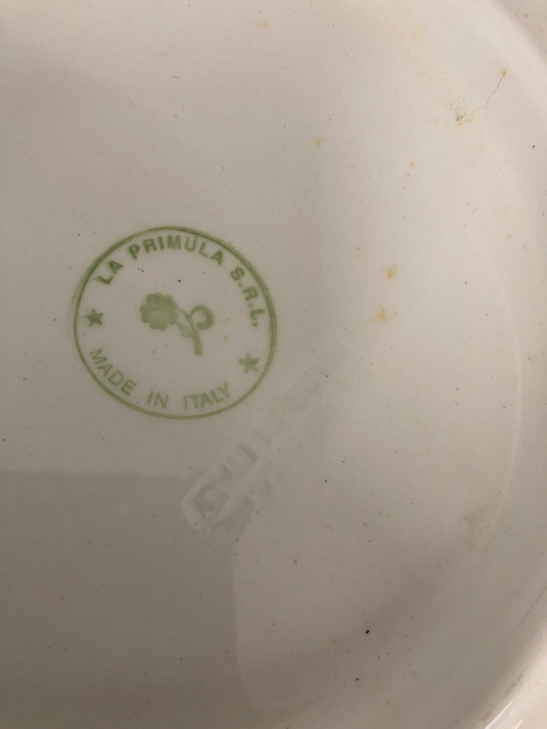 PINK AND GREEN STRIPED SERVING BOWL.