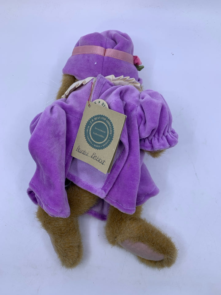 LIGHT BROWN BUNNY W/ PURPLE DRESS/HAT BOYDS BEAR.