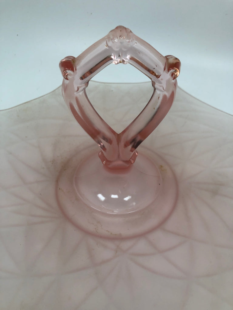 VTG FROSTED PINK GLASS UMBRELLA TRAY.