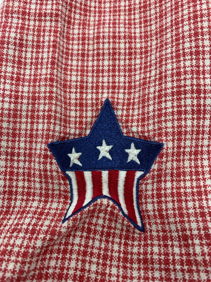RED PLAID AMERICANA TEA TOWEL.